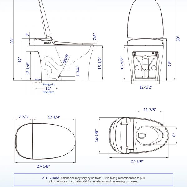  WOODBRIDGE B0970S Smart Bidet Toilet Elongated One Piece Modern Design, Foot Sensor Operation, Heated Seat with Integrated Multi Function Remote Control in White_11910