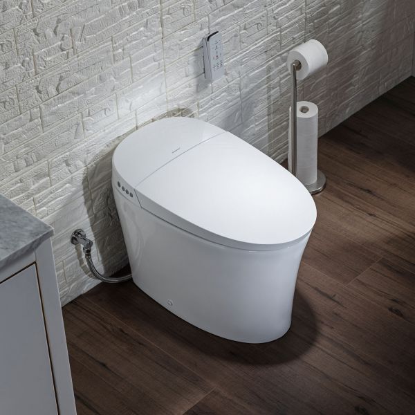  WOODBRIDGE B0970S Smart Bidet Toilet Elongated One Piece Modern Design, Foot Sensor Operation, Heated Seat with Integrated Multi Function Remote Control in White_11915