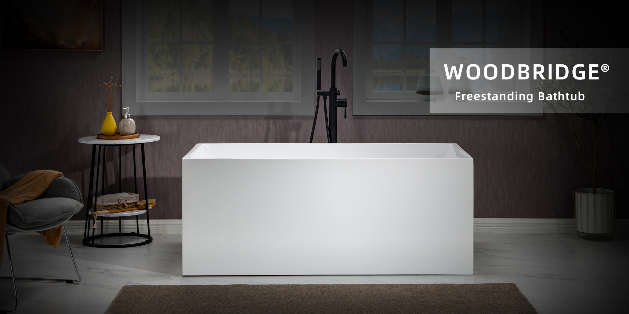 ᐅ【WOODBRIDGE 59" Acrylic Freestanding Bathtub Contemporary Soaking Tub