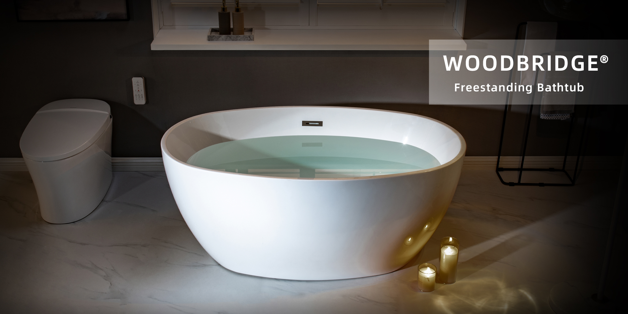 ᐅ【WOODBRIDGE 55" Acrylic Freestanding Bathtub Contemporary Soaking Tub
