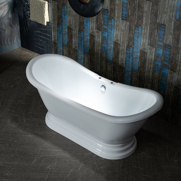 ᐅ【WOODBRIDGE 69 1/4" Acrylic Double Slipper,Pedestal Freestanding Tub