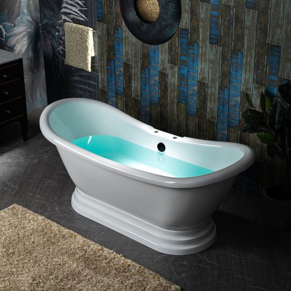 ᐅ【WOODBRIDGE 69 1/4" Acrylic Double Slipper,Pedestal Freestanding Tub