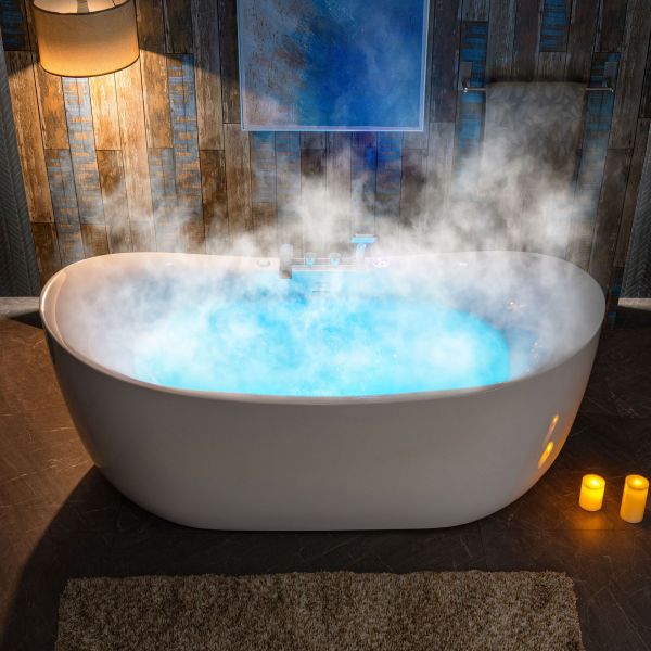 ᐅ【WOODBRIDGE 72 x 35-3/8 Whirlpool Water Jetted and Air Bubble  Freestanding Heated Soaking Combination Bathtub with LED control panel ,  BJ400-WOODBRIDGE】