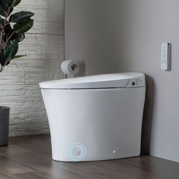 WOODBRIDGE B0970S Smart Bidet Tankless Toilet Elongated One Piece Chair Height, Auto Flush, Foot Sensor Operation, Heated Seat with Integrated Multi Function Remote Control in White_12163