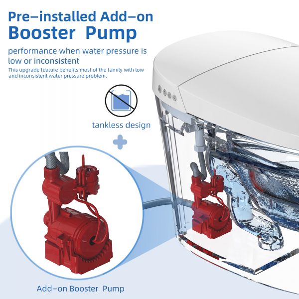  WOODBRIDGE B0970S Smart Bidet Tankless Toilet Elongated One Piece Chair Height, Auto Flush, Foot Sensor Operation, Heated Seat with Integrated Multi Function Remote Control in White_12165