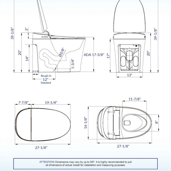  WOODBRIDGE B0970S Smart Bidet Tankless Toilet Elongated One Piece Chair Height, Auto Flush, Foot Sensor Operation, Heated Seat with Integrated Multi Function Remote Control in White_12168