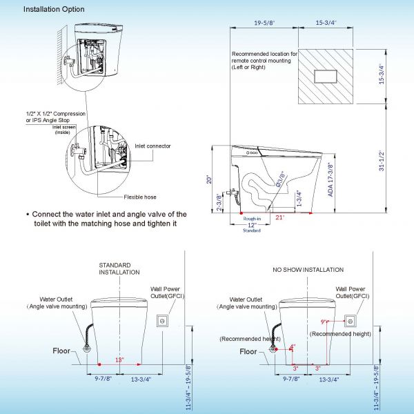  WOODBRIDGE B0970S Smart Bidet Tankless Toilet Elongated One Piece Chair Height, Auto Flush, Foot Sensor Operation, Heated Seat with Integrated Multi Function Remote Control in White_12169