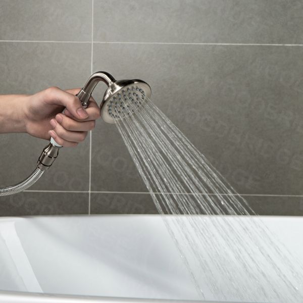  WOODBRIDGE F0023BNVT Fusion Single Handle Floor Mount Freestanding Tub Filler Faucet with Telephone Hand shower in Brushed Nickel Finish._12191