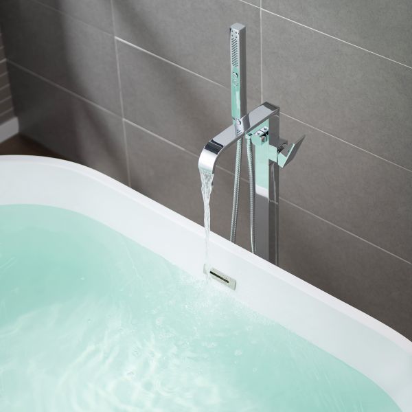  WOODBRIDGE F0036CH Contemporary Single Handle Floor Mount Freestanding Tub Filler Faucet with Hand shower in Polished Chrome Finish._12206