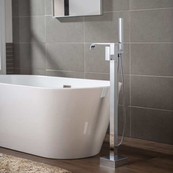  WOODBRIDGE F0036CH Contemporary Single Handle Floor Mount Freestanding Tub Filler Faucet with Hand shower in Polished Chrome Finish._12207