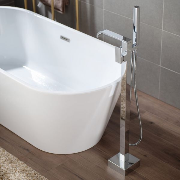  WOODBRIDGE F0036CH Contemporary Single Handle Floor Mount Freestanding Tub Filler Faucet with Hand shower in Polished Chrome Finish._12208
