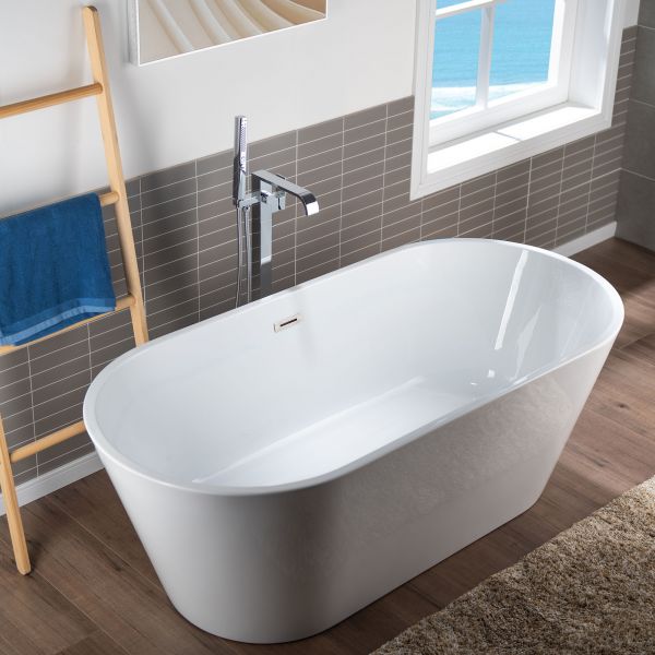  WOODBRIDGE F0036CH Contemporary Single Handle Floor Mount Freestanding Tub Filler Faucet with Hand shower in Polished Chrome Finish._12209