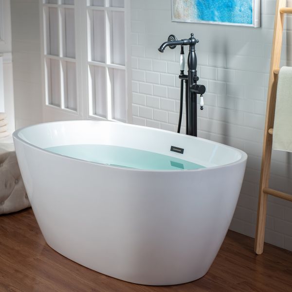  WOODBRIDGE F0048MB Fusion Single Handle Floor Mount Freestanding Tub Filler Faucet with Telephone Hand shower in Matte Black Finish_12263