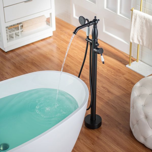 Woodbridge Frankfurt Matte Black 1-handle Freestanding Swivel Bathtub  Faucet with Hand Shower