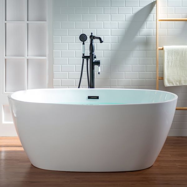  WOODBRIDGE F0048MB Fusion Single Handle Floor Mount Freestanding Tub Filler Faucet with Telephone Hand shower in Matte Black Finish_12268
