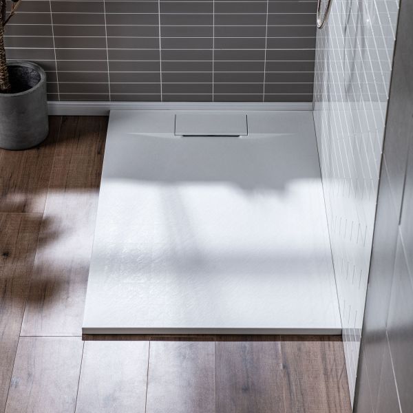  WOODBRIDGE 48-in L x 32-in W Zero Threshold End Drain Shower Base with Reversable Drain Placement, Matching Decorative Drain Plate and Tile Flange, Wheel Chair Access, Low Profile, White_12348