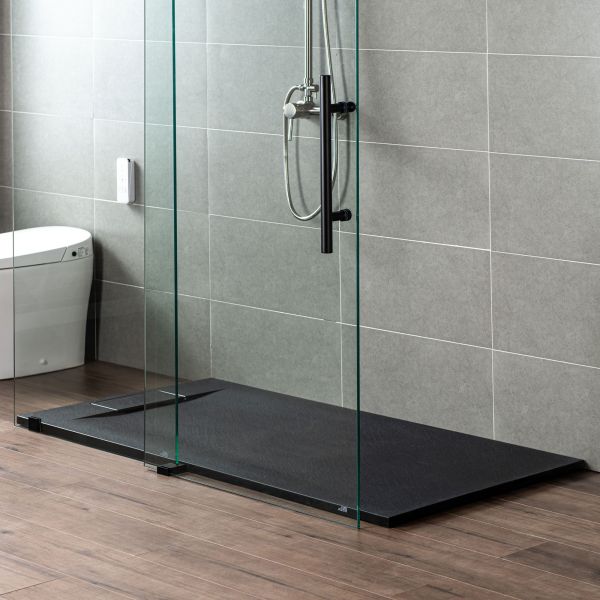 ᐅ【WOODBRIDGE 48-in L x 32-in W Zero Threshold End Drain Shower Base with  Reversable Drain Placement, Matching Decorative Drain Plate and Tile  Flange, Wheel Chair Access, Low Profile, Black-WOODBRIDGE】