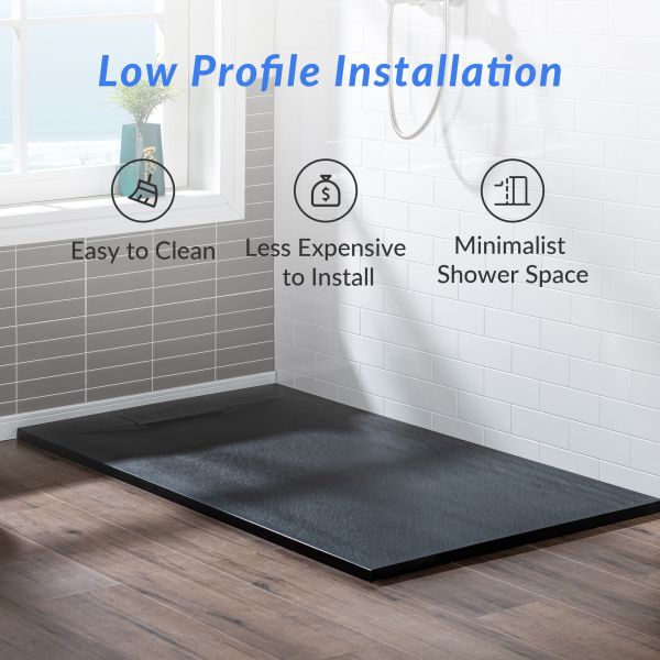  WOODBRIDGE 48-in L x 32-in W Zero Threshold End Drain Shower Base with Reversable Drain Placement, Matching Decorative Drain Plate and Tile Flange, Wheel Chair Access, Low Profile, Black