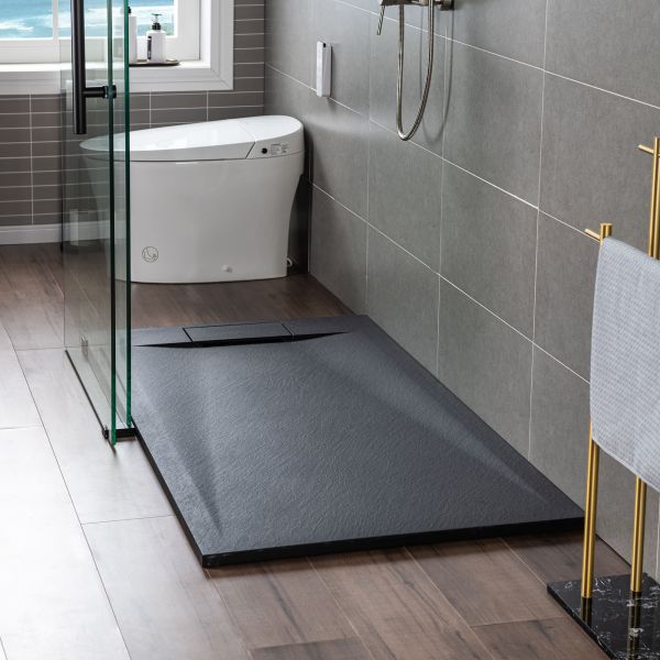  WOODBRIDGE 48-in L x 32-in W Zero Threshold End Drain Shower Base with Reversable Drain Placement, Matching Decorative Drain Plate and Tile Flange, Wheel Chair Access, Low Profile, Black