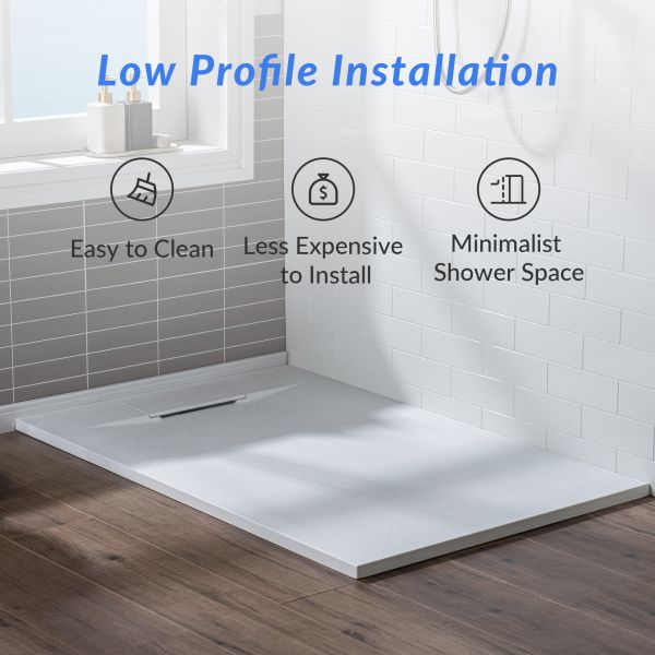  WOODBRIDGE 60-in L x 32-in W Zero Threshold End Drain Shower Base with Reversable Drain Placement, Matching Decorative Drain Plate and Tile Flange, Wheel Chair Access, Low Profile, White