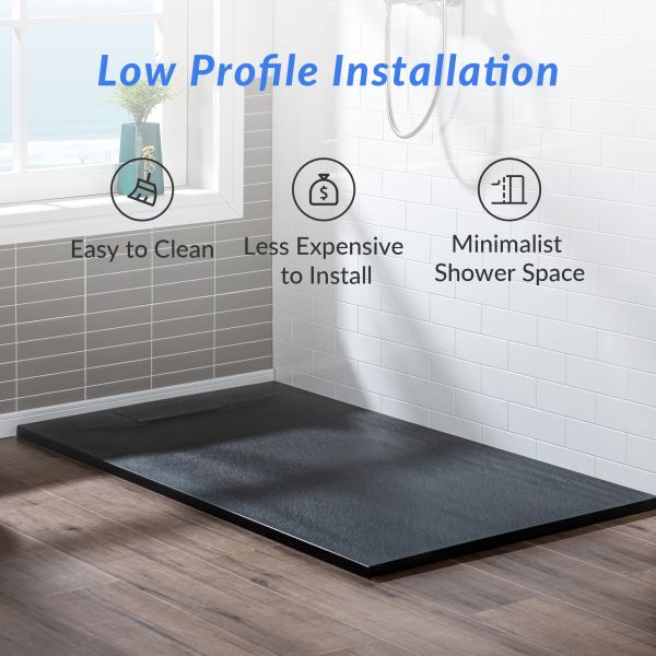 ᐅ【WOODBRIDGE 60in L x 32in W Zero Threshold End Drain Shower Base with Reversable Drain
