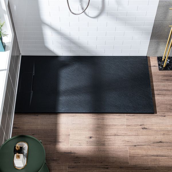  WOODBRIDGE 48-in L x 36-in W Zero Threshold End Drain Shower Base with Reversable Drain Placement, Matching Decorative Drain Plate and Tile Flange, Wheel Chair Access, Low Profile, Black_12424