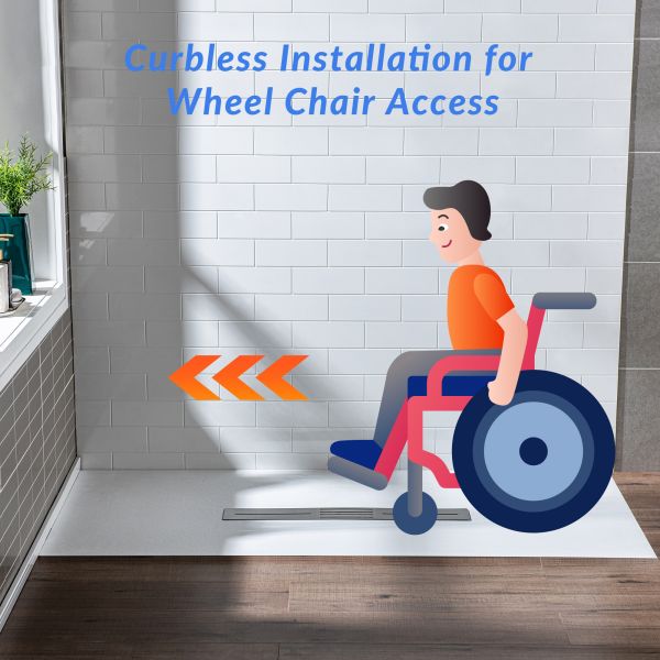  WOODBRIDGE 60-in L x 36-in W Zero Threshold End Drain Shower Base with Center Drain Placement, Matching Decorative Drain Plate and Tile Flange, Wheel Chair Access, Low Profile, White_12549