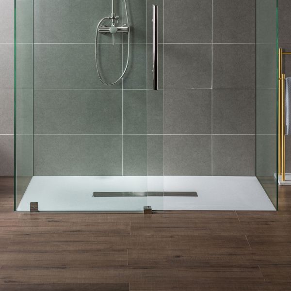  WOODBRIDGE 60-in L x 36-in W Zero Threshold End Drain Shower Base with Center Drain Placement, Matching Decorative Drain Plate and Tile Flange, Wheel Chair Access, Low Profile, White_12556