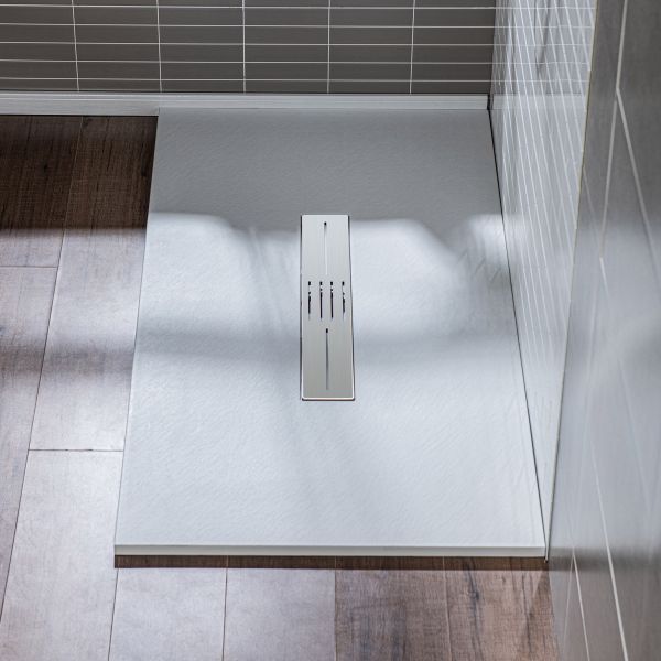  WOODBRIDGE 60-in L x 36-in W Zero Threshold End Drain Shower Base with Center Drain Placement, Matching Decorative Drain Plate and Tile Flange, Wheel Chair Access, Low Profile, White_12558