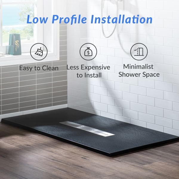  WOODBRIDGE 60-in L x 36-in W Zero Threshold End Drain Shower Base with Center Drain Placement, Matching Decorative Drain Plate and Tile Flange, Wheel Chair Access, Low Profile, Black