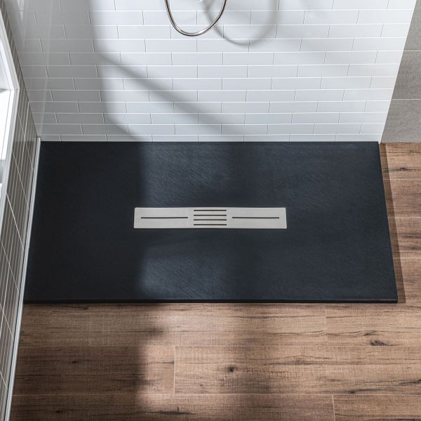  WOODBRIDGE 60-in L x 36-in W Zero Threshold End Drain Shower Base with Center Drain Placement, Matching Decorative Drain Plate and Tile Flange, Wheel Chair Access, Low Profile, Black_12570