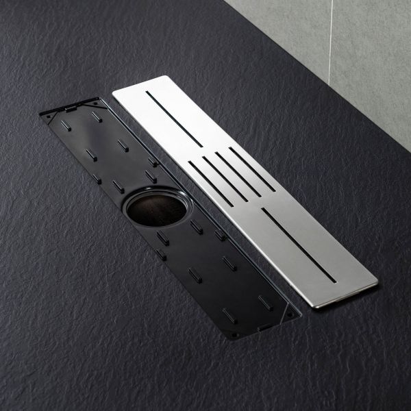 WOODBRIDGE 60-in L x 36-in W Zero Threshold End Drain Shower Base with Center Drain Placement, Matching Decorative Drain Plate and Tile Flange, Wheel Chair Access, Low Profile, Black_12572