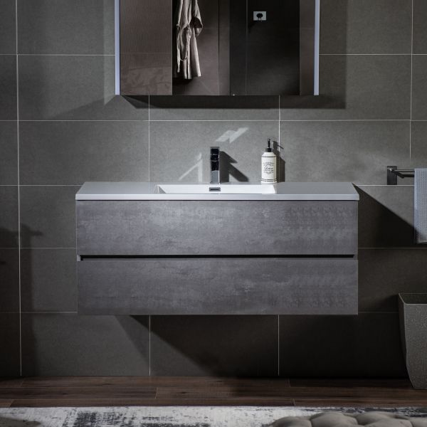  WOODBRIDGE 48 in. W x 18-7/8 in. D Contemporary Wall Hung Floating Vanity in Gray with Resin Composite Vanity Top in White with matching finish sink._12623