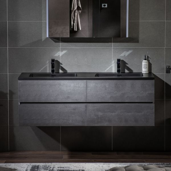  WOODBRIDGE 60 in. W x 18-7/8 in. D Contemporary Wall Hung Floating Vanity in Gray with Quartz Sand Composite Vanity Top in Black with matching finish sink._12654