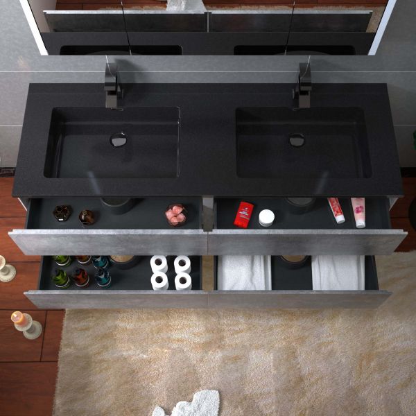  WOODBRIDGE 60 in. W x 18-7/8 in. D Contemporary Wall Hung Floating Vanity in Gray with Quartz Sand Composite Vanity Top in Black with matching finish sink._12655
