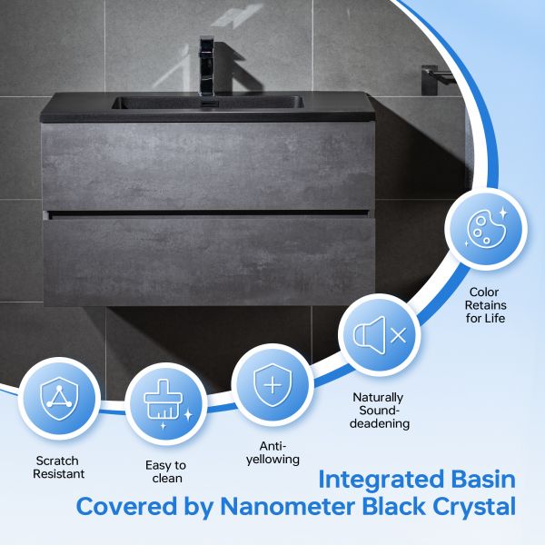  WOODBRIDGE 60 in. W x 18-7/8 in. D Contemporary Wall Hung Floating Vanity in Gray with Quartz Sand Composite Vanity Top in Black with matching finish sink._12658