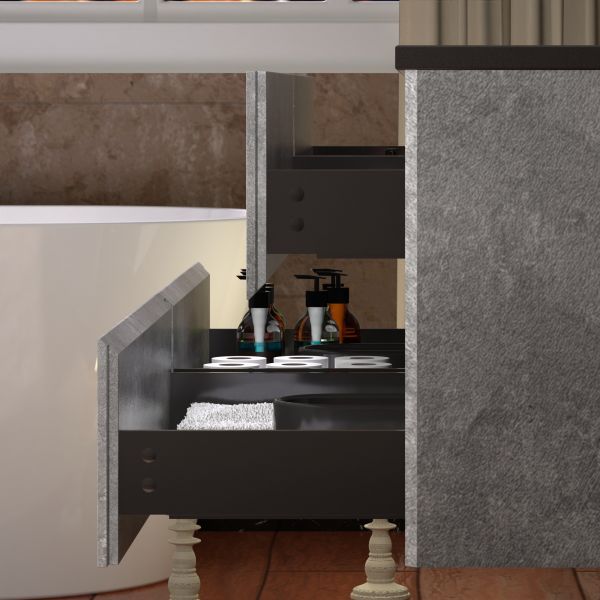  WOODBRIDGE 60 in. W x 18-7/8 in. D Contemporary Wall Hung Floating Vanity in Gray with Quartz Sand Composite Vanity Top in Black with matching finish sink._12662