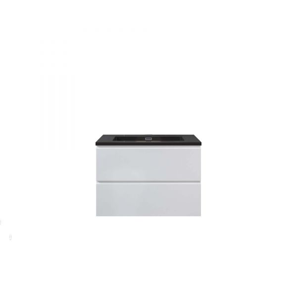 WOODBRIDGE 30 in. W x 18-7/8 in. D Contemporary Wall Hung Floating Vanity in High Gloss White with Quartz Sand Composite Vanity Top in Black with matching finish sink._12730