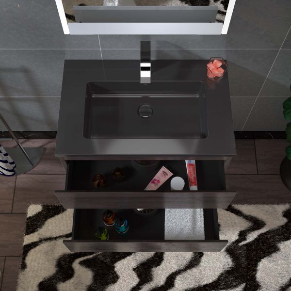  WOODBRIDGE 30 in. W x 18-7/8 in. D Contemporary Wall Hung Floating Vanity in Grey Oak with Quartz Sand Composite Vanity Top in Black with matching finish sink._12755