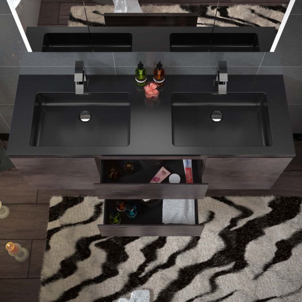 WOODBRIDGE 60 in. W x 18-7/8 in. D Contemporary Wall Hung Floating Vanity in Rose Wood with Quartz Sand Composite Vanity Top in Black with matching finish sink._12807