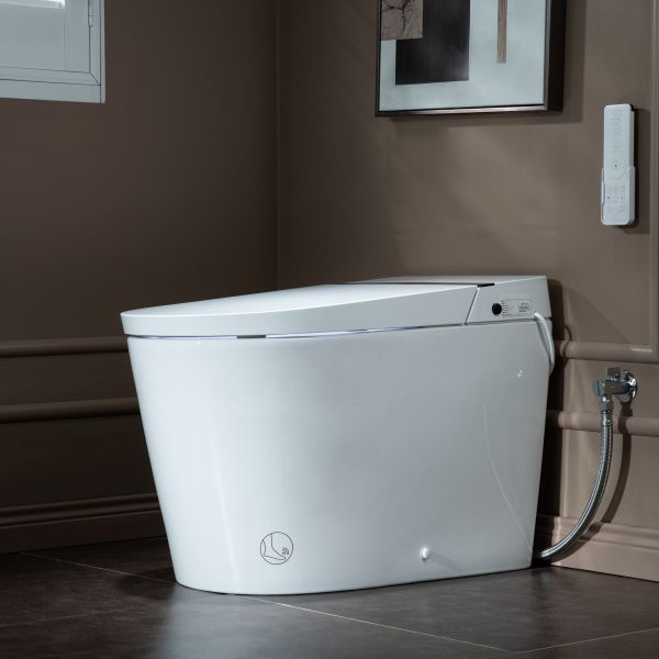  WOODBRIDGE B0990S One Piece Elongated Smart Toilet Bidet with Auto Open & Close, Auto Flush, Foot Sensor Flush, LED Temperature Display, Heated Seat and Integrated Multi Function Remote Control, White_2124