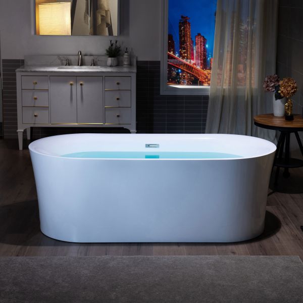 ᐅ【WOODBRIDGE 67" Acrylic Freestanding Bathtub Contemporary Soaking Tub