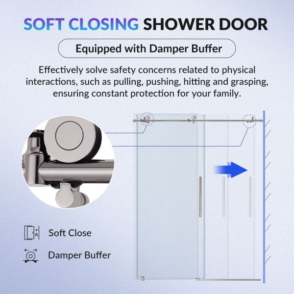  WOODBRIDGE Frameless Sliding Shower Doors with Soft Close System, 56-60