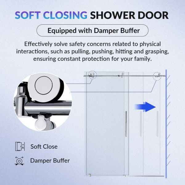 ᐅ【WOODBRIDGE Frameless Sliding Shower Doors with Soft Close System, 56