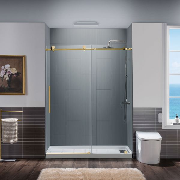 ᐅ【WOODBRIDGE Frameless Sliding Shower Doors with Soft Close System, 56