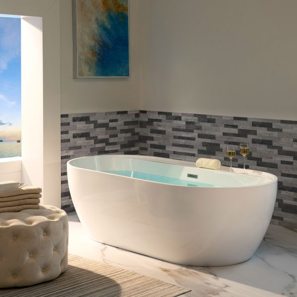 ᐅ【WOODBRIDGE 72" Acrylic Freestanding Bathtub Contemporary Soaking