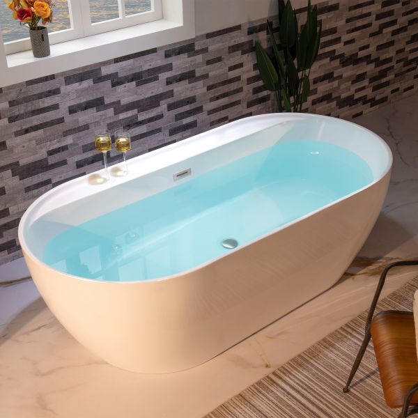 ᐅ【WOODBRIDGE 72" Acrylic Freestanding Bathtub Contemporary Soaking