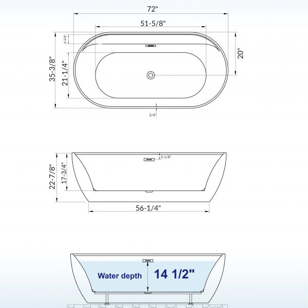 ᐅ【WOODBRIDGE 72" Acrylic Freestanding Bathtub Contemporary Soaking