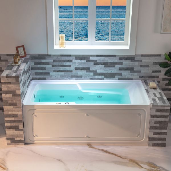 ᐅ【WOODBRIDGE 60 Alcove Acrylic Rectangular Whirlpool Heated Jetted Tub in  White with Left Drain, Chrome pop-up Drain Included BS6030L-WOODBRIDGE】