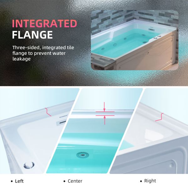 ᐅ【WOODBRIDGE 60" Alcove Acrylic Rectangular Whirlpool Heated Jetted Tub in White with Right